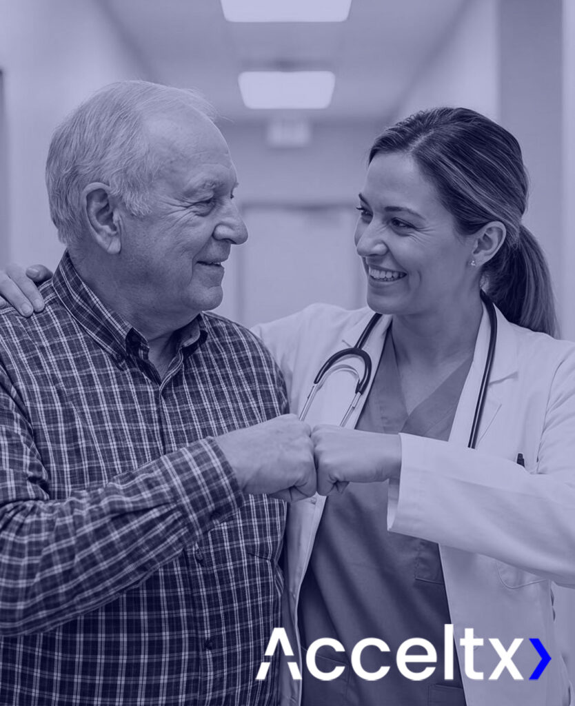 Patient fist-bumping doctor